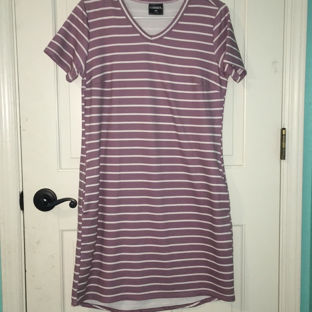 pink and white striped dress